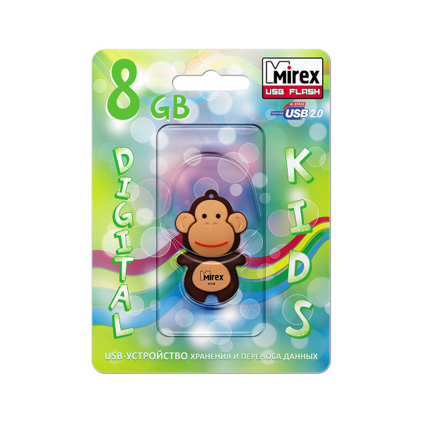 Память Flash Drive 8Gb USB 2.0 MIREX  MONKEY BROWN, 13600-KIDMKB08