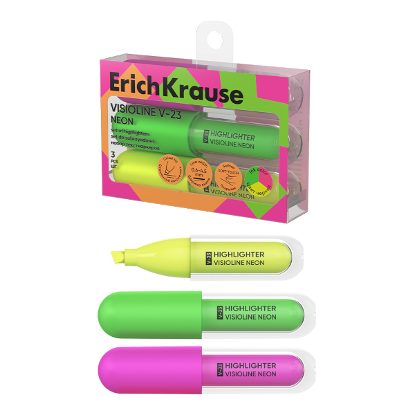 Набор текстовыделителей 3цв Erich Krause "V-23 Visioline Neon" жел.зел.роз./0,6-4,5мм 63553