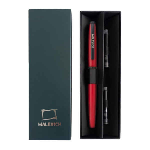 Ручка перьевая Малевичъ с конвертером, индиго/черный, кругл.корп, красный 0,4мм 196414