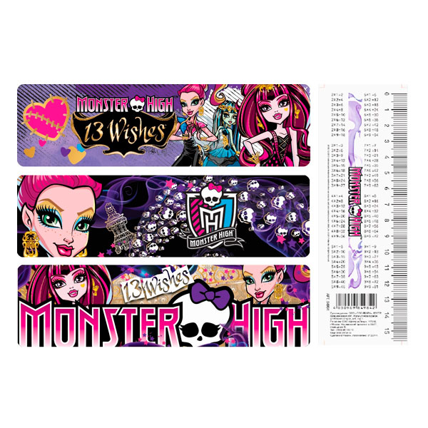 Линейка-закладка 15см "Monster High" цв., пласт. 85051 Centrum