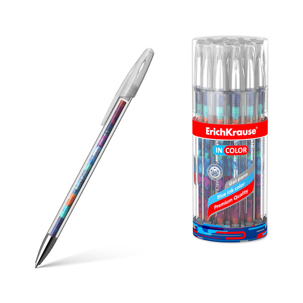 Ручка гелевая 0,5мм, синий, прозрач. корп. "InColor. Patchwork" 50755 Erich Krause