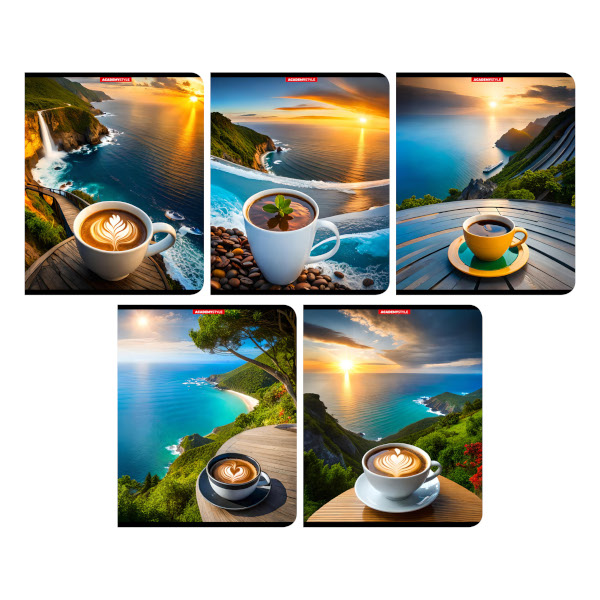 Тетрадь 96л А5 клетка "Чашка кофе" картон, ассорти 14142/5 Academy style