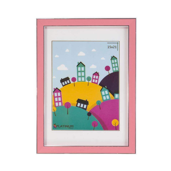 Фоторамка 15*21 пластик, багет 13мм, розовый, вставка стекло, ножка "Акварель" Platinum