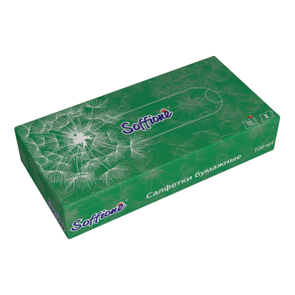 Салфетки бумажные Soffione белые 100шт, белые (20*20см), коробка 146/165073