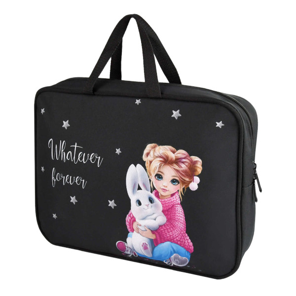 Папка с ручками А4+ 1отд., текстиль, молния "Девочка и зайка" 69317 Феникс+