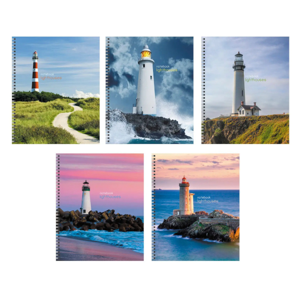 Тетрадь 60л А5 клетка/гребень "Маяки" картон, ассорти ТС608564 Listoff