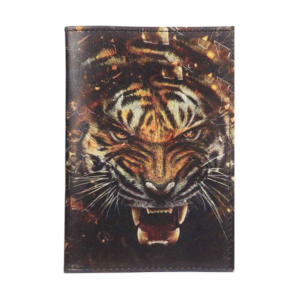 Обложка для паспорта натур. кожа, цветной рисунок "Тигриный оскал" 1,2-084-0
