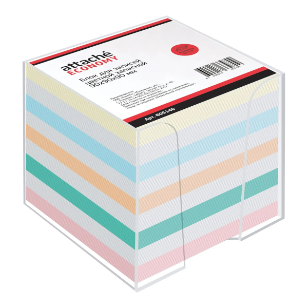 Блок для записей в пласт. боксе Attache "Economy" 90*90*90мм, цветной 80гр 605146