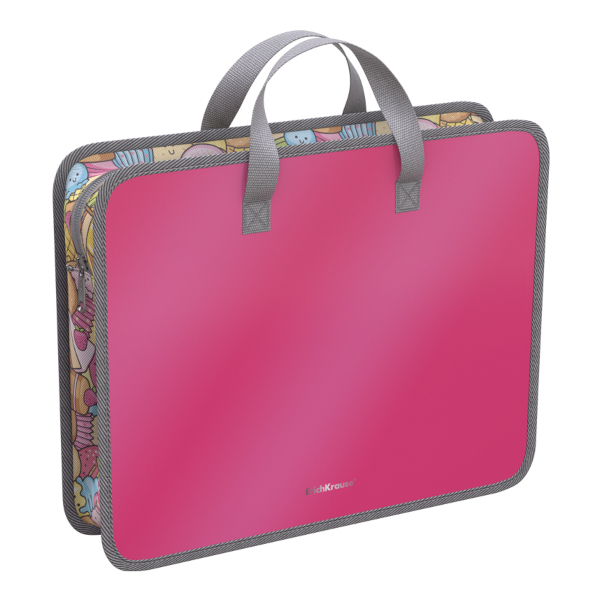 Папка с ручками А4+ 1отд., пластик, молния, арома "Glossy Bubble Gum. Розовый" 54999 Erich Krause