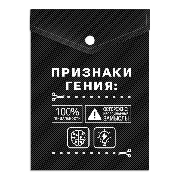 Папка-конверт на кнопке А6 (158*114мм), 1отд., 180мкм, рисунок "Признаки гения" 72386 Феникс+