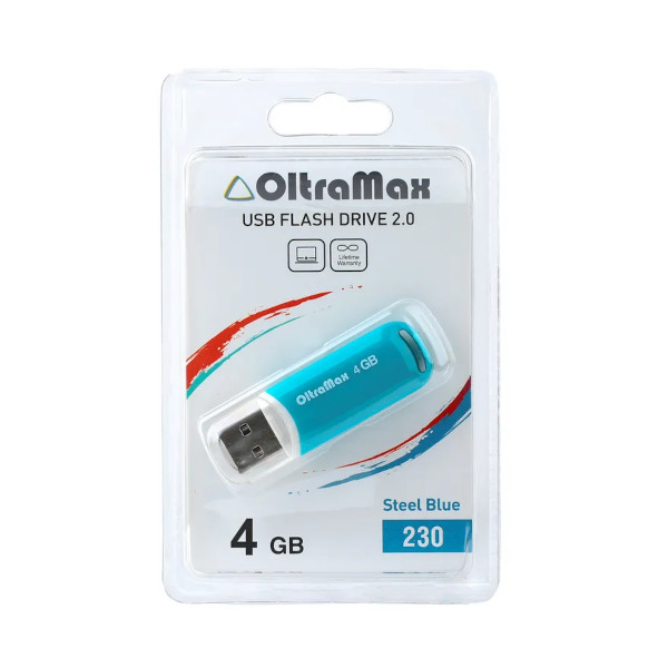 Память Flash Drive 4Gb USB 2.0 OltraMax 230 стальной синий OM-4GB-230-St Blue