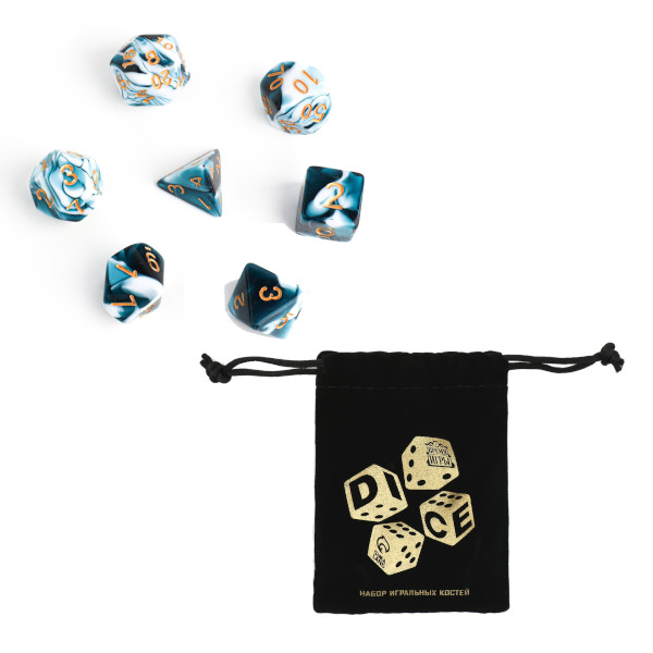 Игра настольная "Набор кубиков для D&D. Мрамор ", синий, 7 кубиков 6935246 Время игры