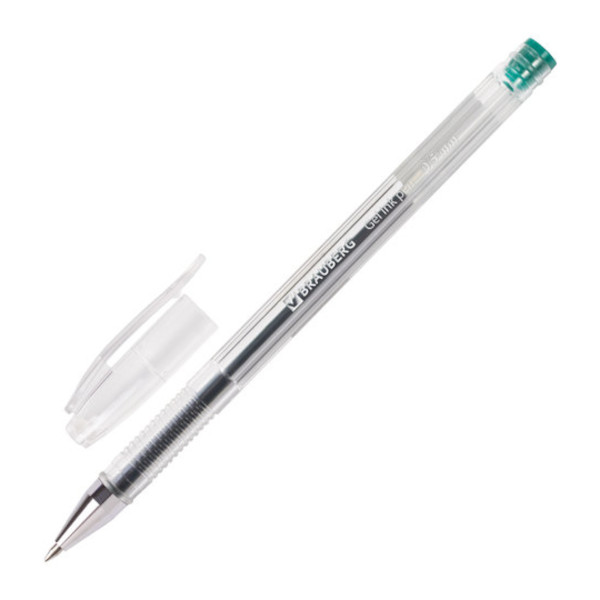Ручка гелевая 0,5мм, зеленый, прозрач. корп. "Jet" 141021 Brauberg