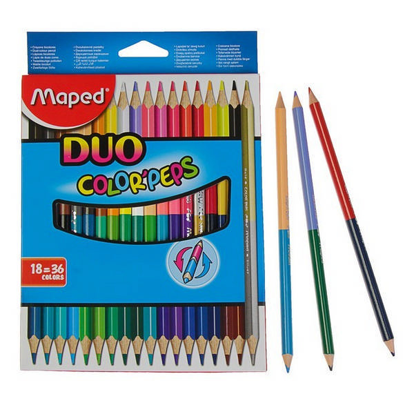 Карандаши двустор. 36цв/18шт, дерево, 3-гран. "Peps Duo" карт.уп. 829601 Maped