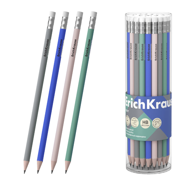Карандаш ч/гр HB, дерево, круглый, ластик, ассорти "Navy" 65562 Erich Krause