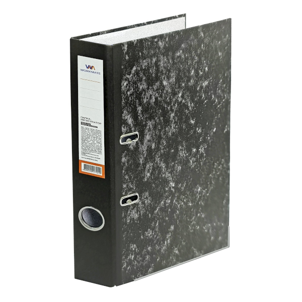 Файл А4, 50мм, картон, кант, мраморный черный 15-8117 Workmate