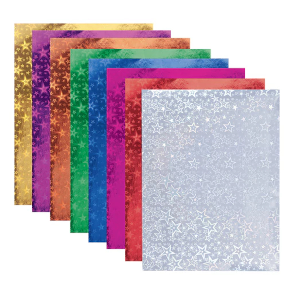 Бумага цветная голографическая А4 8л/8цв, пакет "Звезды" 124719 Brauberg