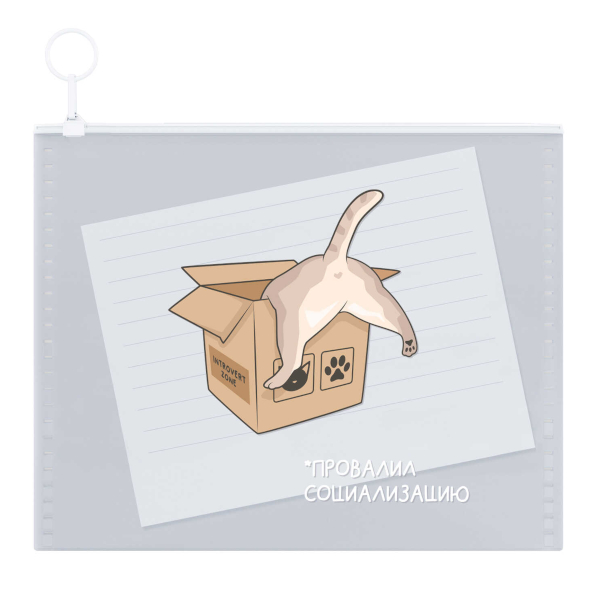 Папка на молнии "ZIP" А6 (160*120мм), пластик, 180мкм, рисунок "Кот в коробке" 72235 Феникс+