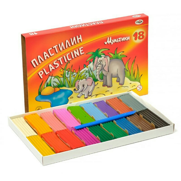 Пластилин Erich Krause "Basic" 18цв, 288г, классич., карт.уп., со стеком 61318