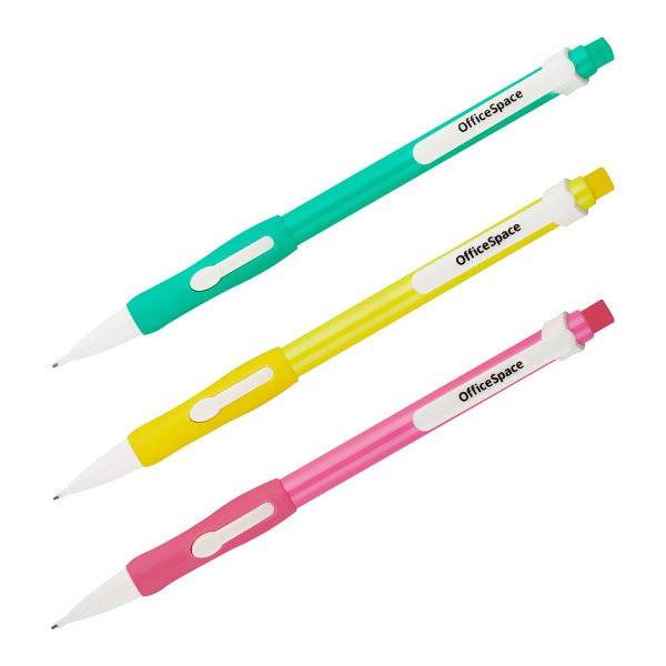 Карандаш механический 0,7мм HB, пластик. корп., ассорти, ластик MP_64962 OfficeSpace