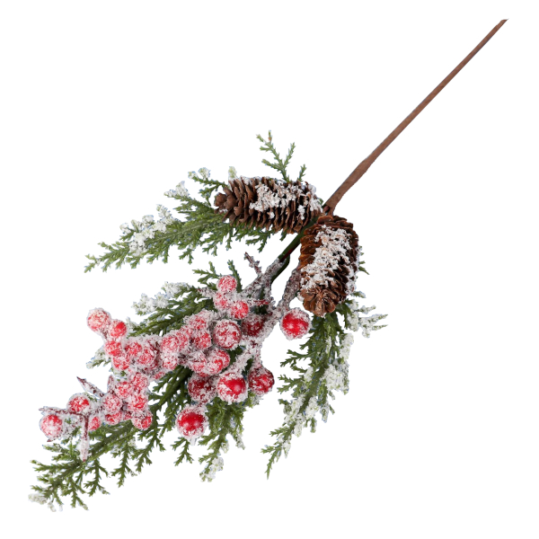 Декор "Еловая ветка. Грезы" хвоя, шишки, ягоды, иней, 28см 4301753 Зимнее волшебство