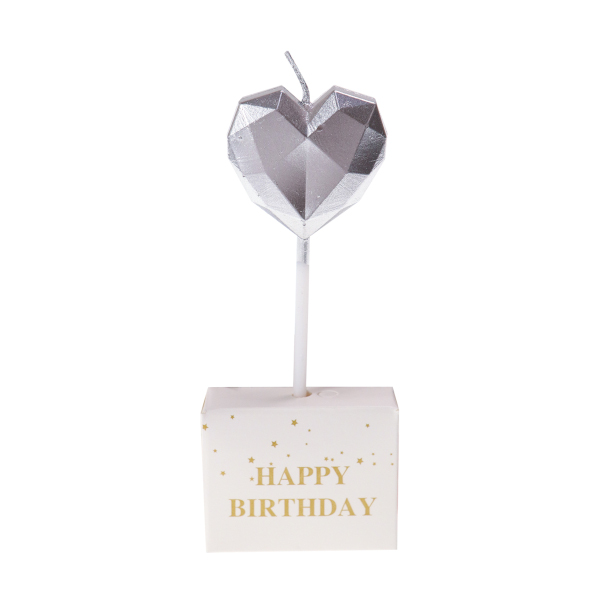 Свеча для торта на шпажке "Полигональное сердце" серебро, 10,2*1,4*4см С-4879 Миленд
