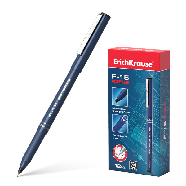 Ручка капиллярная 0,6мм, черный, корп. синий "Classic F-15" 37066 Erich Krause