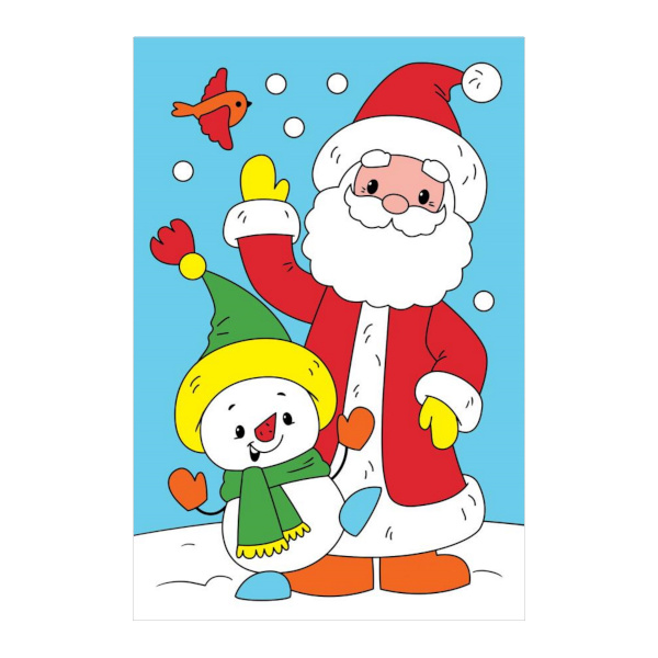 Картина по номерам Рыжий кот 10*15см "Дед Мороз и Снеговичок" Х-5911