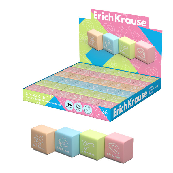 Ластик Erich Krause "School cube" квадрат 22*22*17мм, термопласт. резина, ассорти 60771