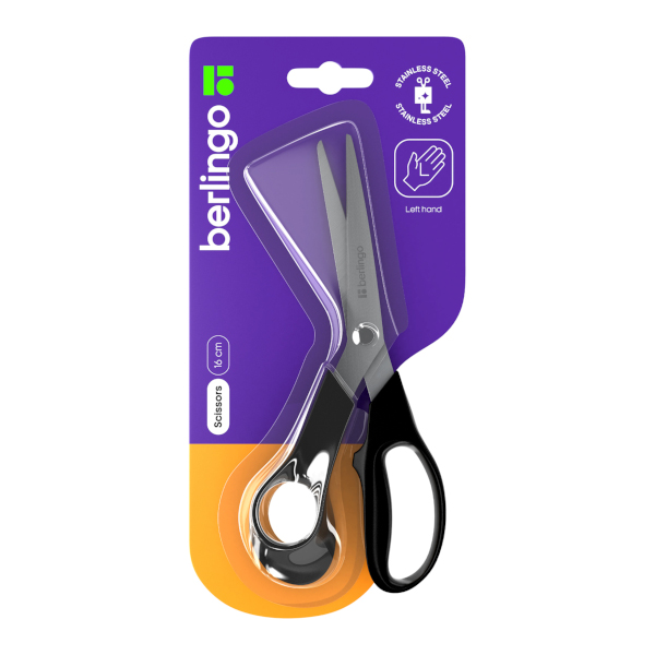 Ножницы для левшей 16см Berlingo "Left Hand" асимметр., пластик, черный DNs_16005