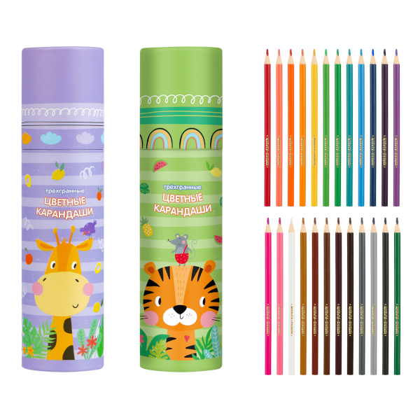 Карандаши 12цв, дерево, 3-гран. "Rocket Jumbo" утолщ., метал.тубус KR972230 Keyroad