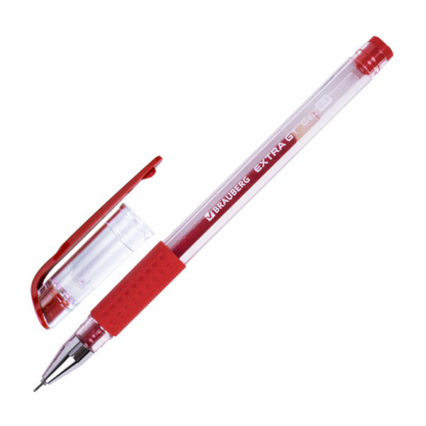 Ручка гелевая 0,5мм, красный, игольч., грип, прозрач. корп. "Extra GT Needle" 143921 Brauberg