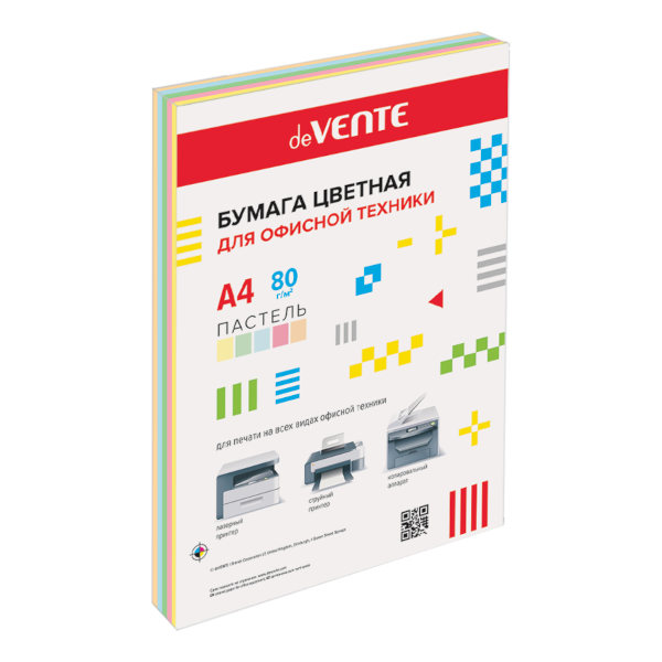 Бумага А4 80г/250л (5цв по 50л) пастель 2072413 deVENTE
