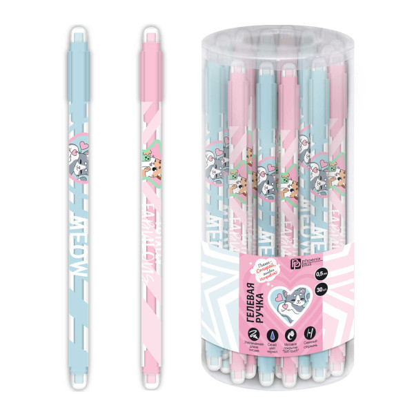 Ручка гелевая стираемая 0,5мм, синяя, корп. ассорти "Котики и друзья" 69528 Феникс+