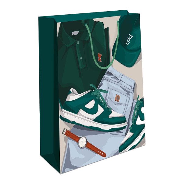 Пакет бумажный 32*26*12см "Спорт-стиль зеленый" 0193.422 Арт Дизайн