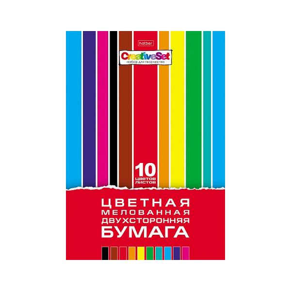 Бумага цветная мелованная А4 двустор 10л/10цв, папка "Creative Set" 10Бц4м_07263 Hatber