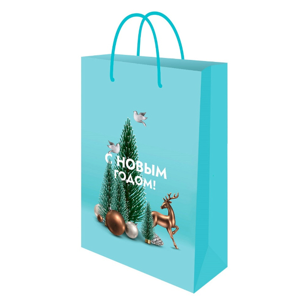 Пакет бумажный 20*14*6,5см "Бирюзовый с ёлкой" ППК-2283 Optima