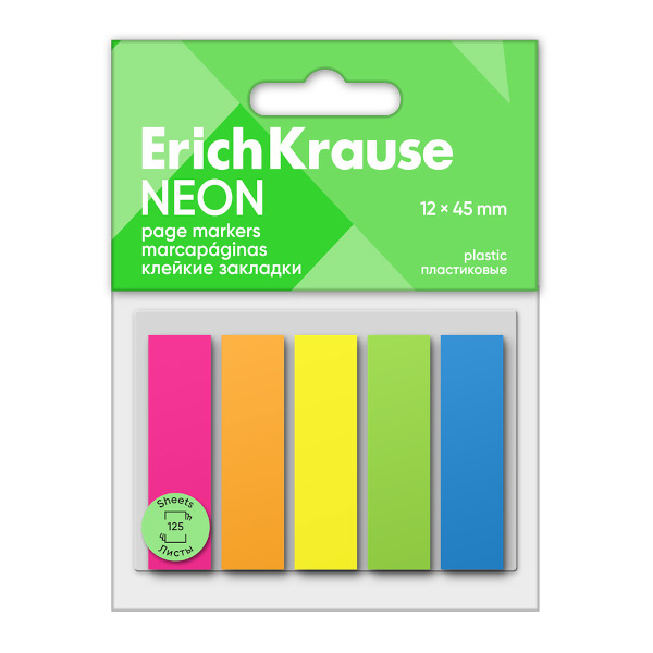 Набор самокл. закладок Erich Krause "Neon" 12*45мм пластик (5цв. по 25л) 61558