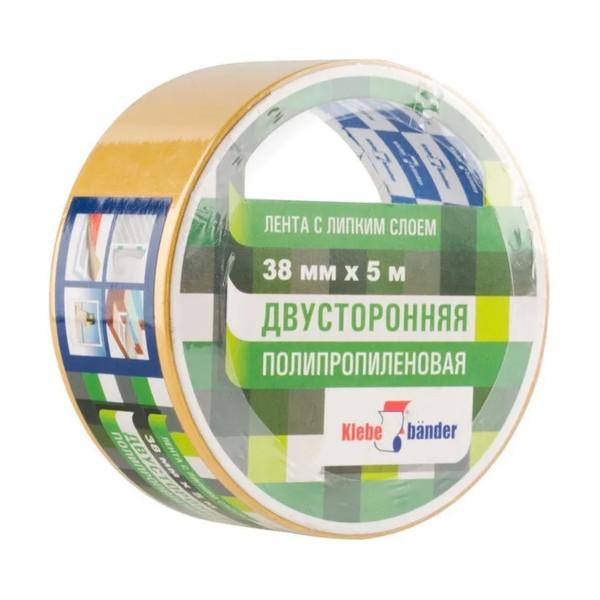 Клейкая лента (скотч) двусторонняя 38мм*5м, 160мкм, полипропилен, в и/у КРР305Т Klebebander
