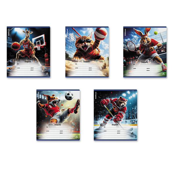 Тетрадь 12л А5+ клетка "Sport Animals" картон, ассорти 64830 Erich Krause