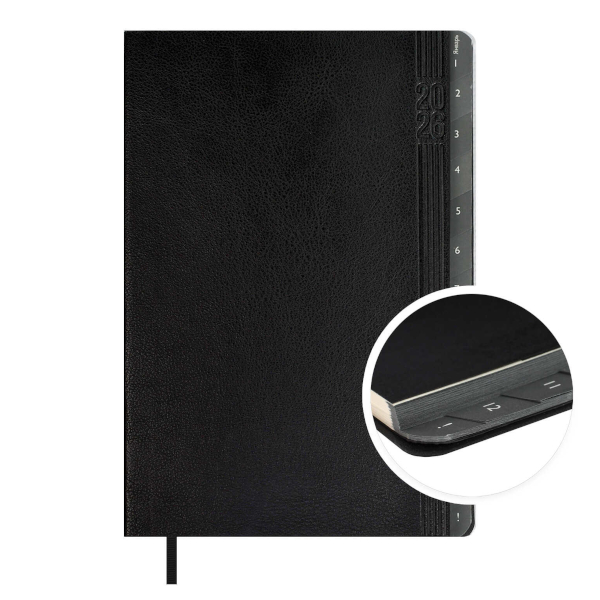 Еженедельник А5 2026 Escalada "Буйвол" интегр.обл., иск.кожа, сшивка, черный 70334
