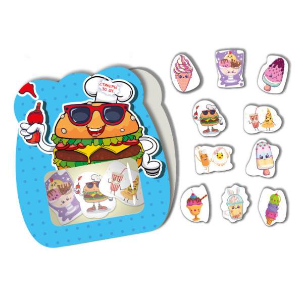 Набор стикеров "Еда" 90*100мм, (10 видов*3шт) 9089 Квадра