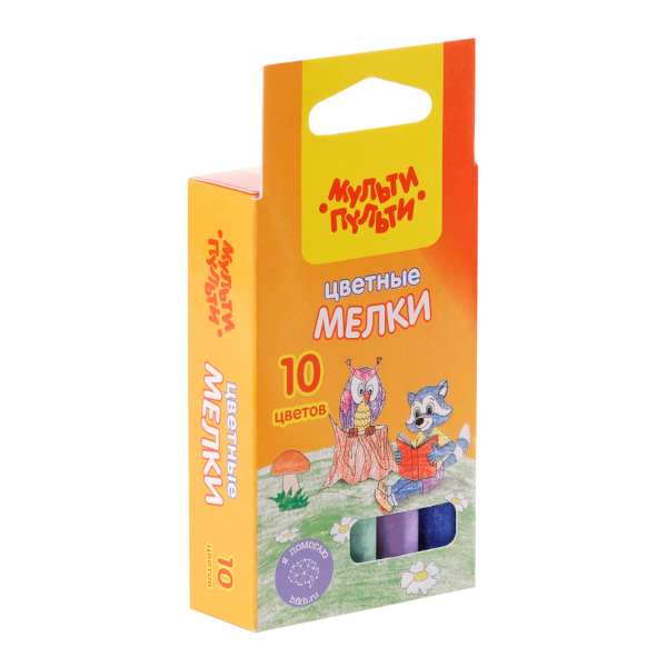 Мел цветной 10цв./10шт школьный "Енот на опушке леса" круглый ЦМ_31853 Мульти-Пульти