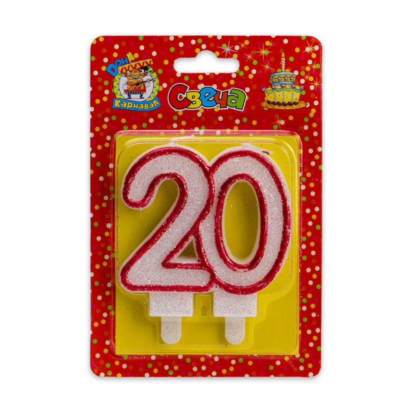 Свеча для торта "Цифра 20. Значимые даты" красная, С-2476 Миленд