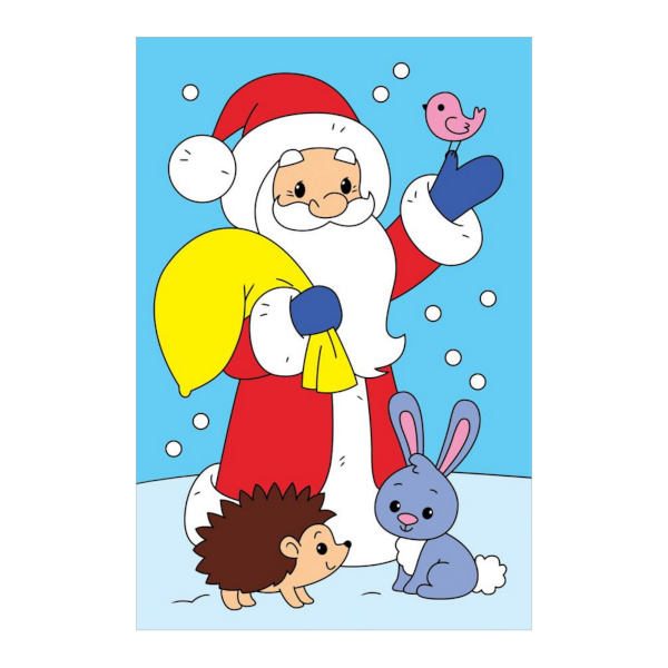 Картина по номерам Рыжий кот 10*15см "Дед Мороз и зверюшки" Х-5910