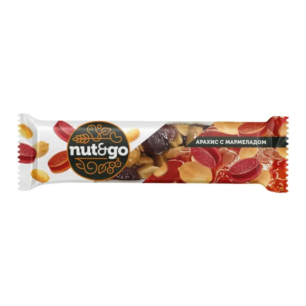 Батончик "Nut&Go. арахис и мармелад" 42гр КВК506 КДВ