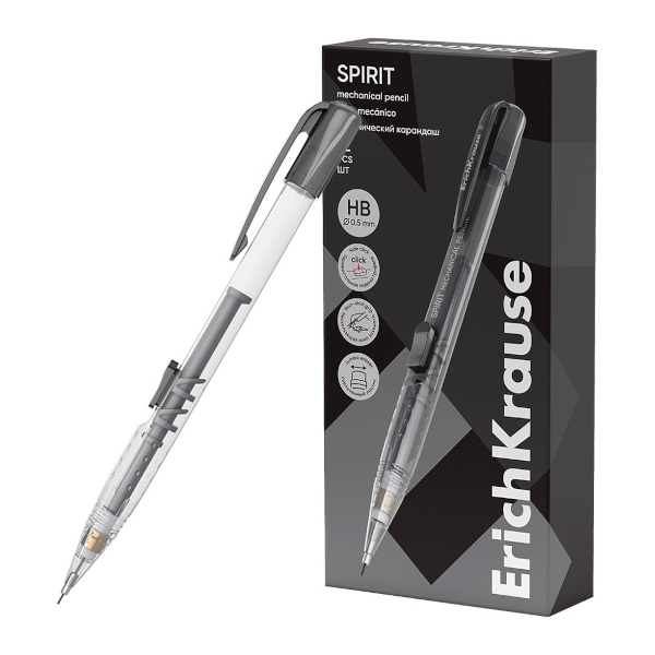Карандаш механический 0,5мм HB, пластик. корп., прозрач., ластик "Spirit" 60752 Erich Kraus