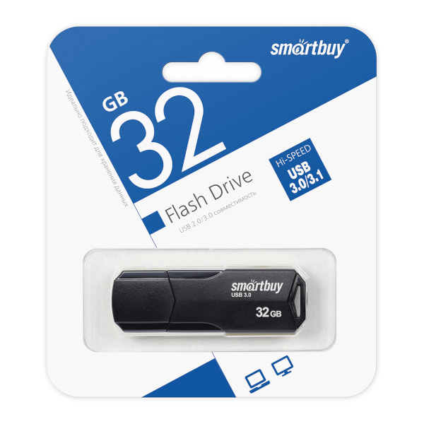 Память Flash Drive 32Gb USB 3.0/3.1 Smartbuy Clue, черный SB32GBCLU-K3