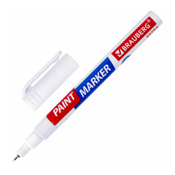 Маркер-краска 1мм, нитро осн., игольч., белый, алюм. корп., лаковый "Extra" 151959 Brauberg