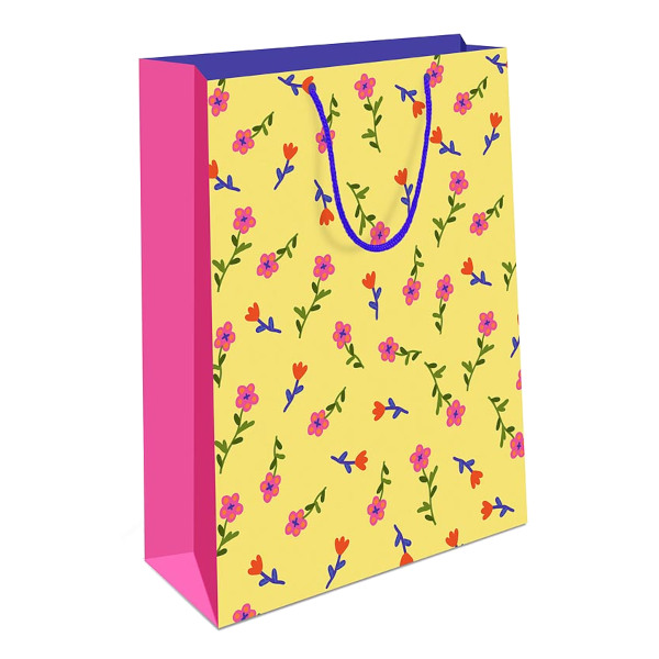Пакет бумажный 14,5*11,5*6,5см "Розовые цветы на желтом" 0291.568 Арт Дизайн